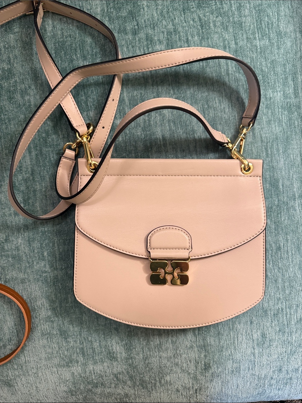 Ganni Blush Pink Leather Top-Handle Crossbody with Gold Hardware